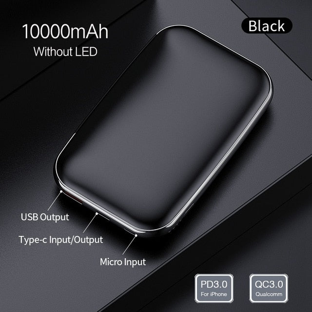 ROCK 18W Type C PD QC 3.0 Power Bank 10000mah Mini External Battery LED Display USB Quick Fast Charging Powerbank For Xiaomi Mi