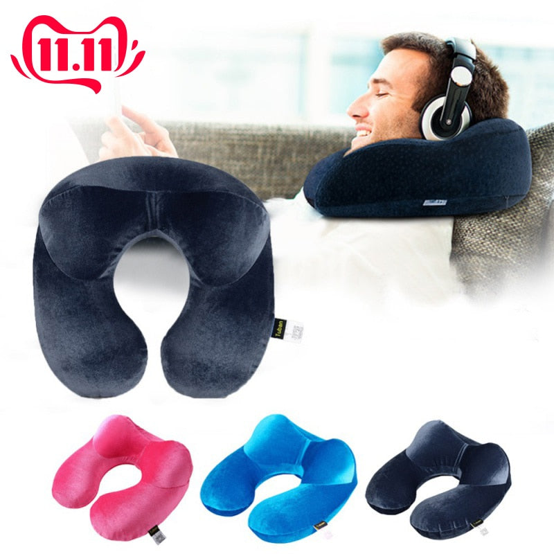 U-Shape Travel Pillow for Airplane Inflatable Neck Pillow Travel Accessories 4Colors Comfortable Pillows for Sleep Home Textile