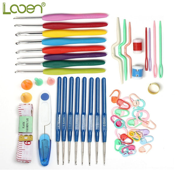 53 Pcs Looen Crochet Hook Sets Needle Tape Scissor Multifunction Threads Sewing Accessory Portable Useful Travel Home Tools
